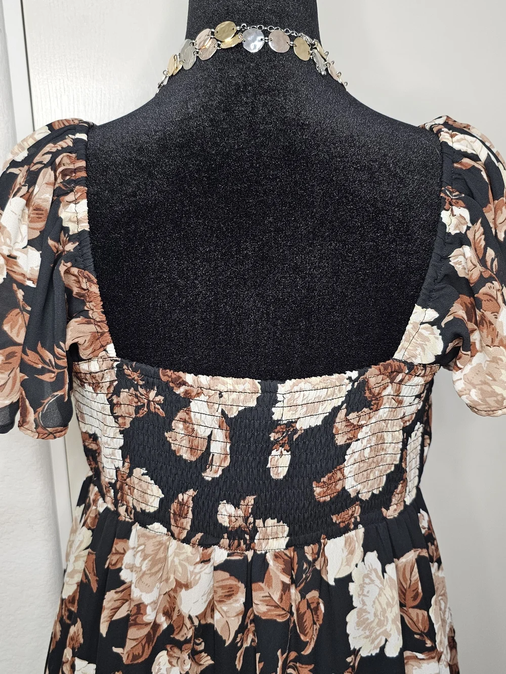 Abercrombie & Fitch Black Maxi Dress with Brown & Cream Floral Print